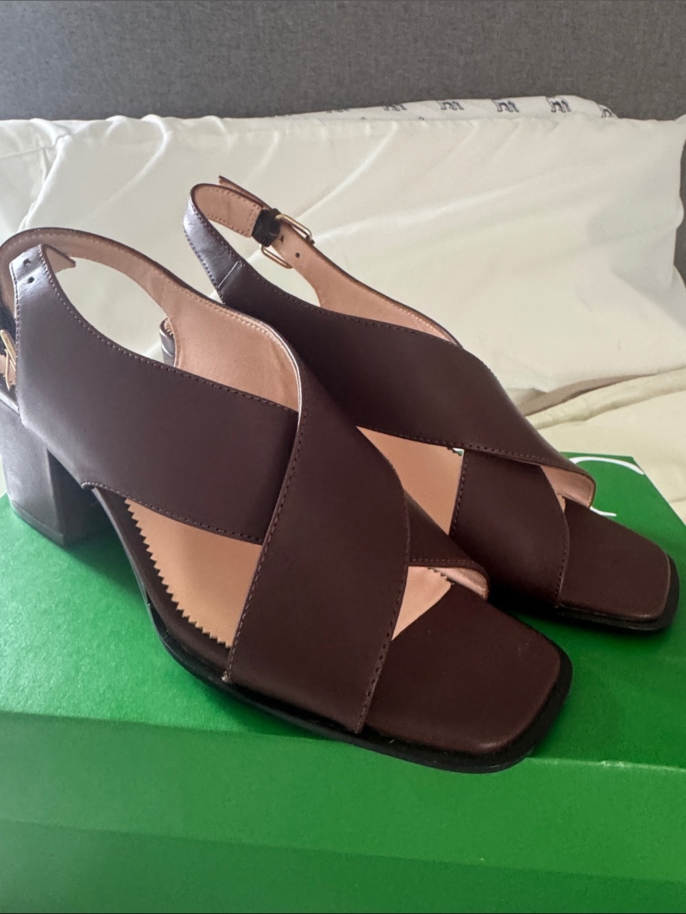 J. Crew Dark Brown Crisscross Slingback Block Heels